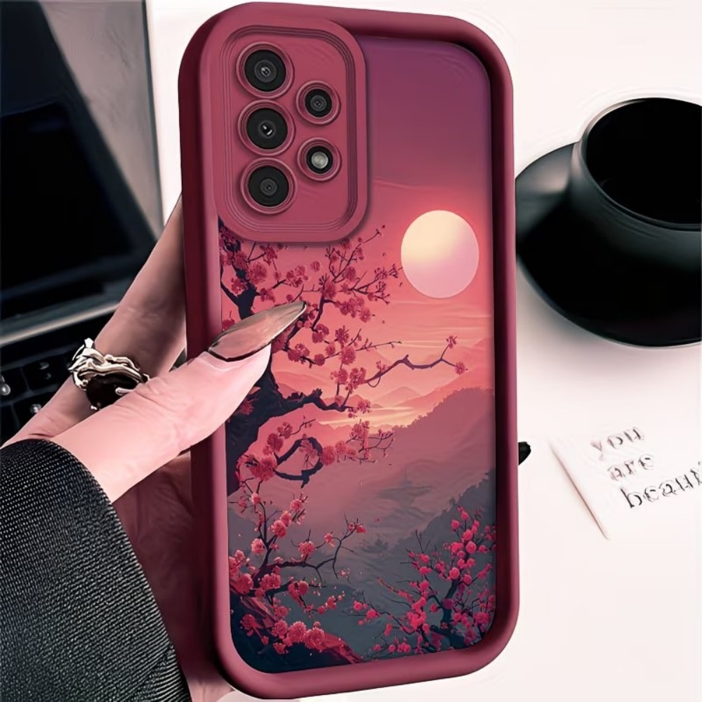 Phone Cases For Samsung S21 5G - Capa Antichoque Vermelha Sunset Mountain Peak